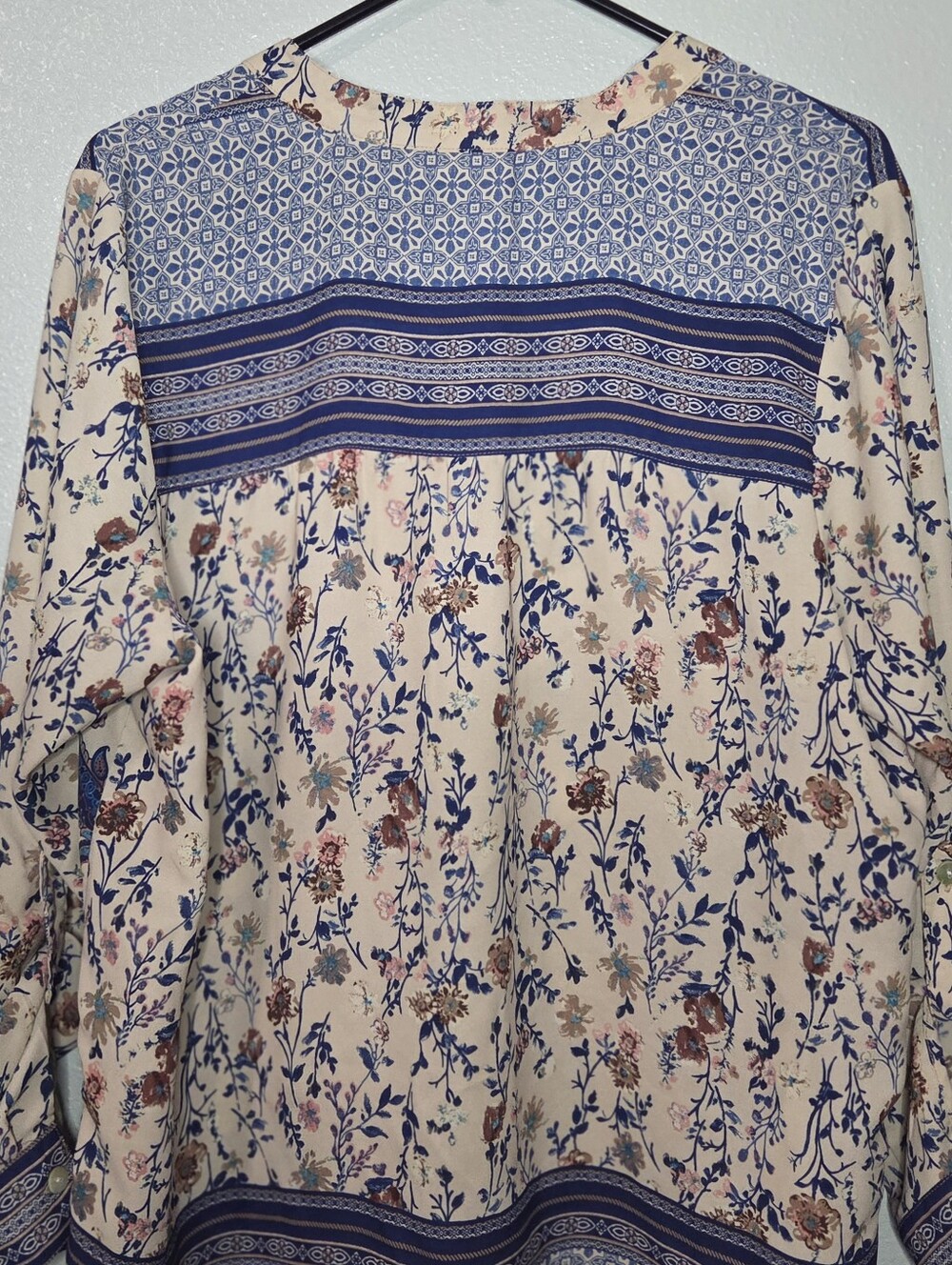 Fig & Flower Boho Paisley Floral Button Up Tunic Blouse-Roll Tab Sleeve-Size Lg - Picture 6 of 11
